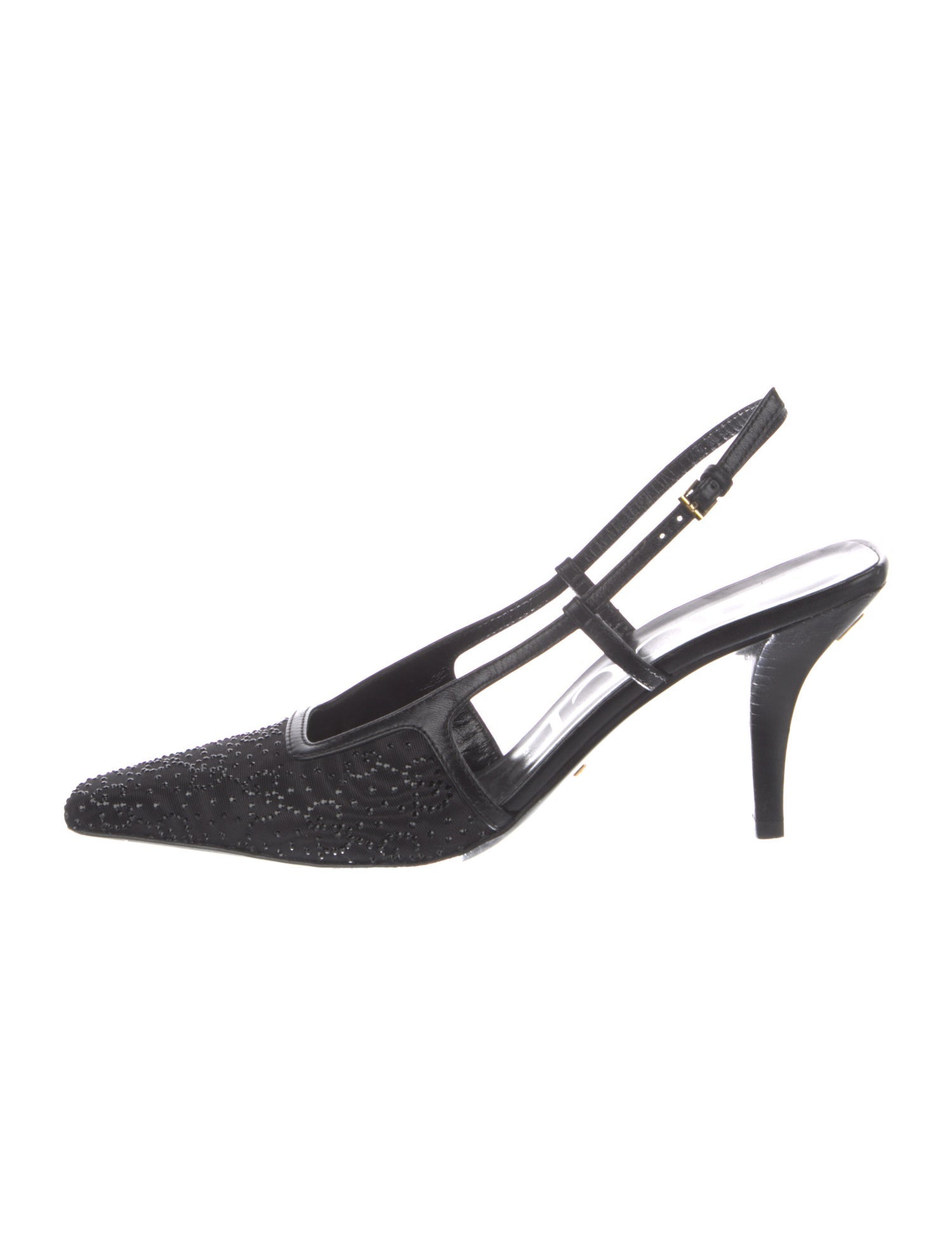 Gucci Mesh Crystal Embellishments Slingback Pumps