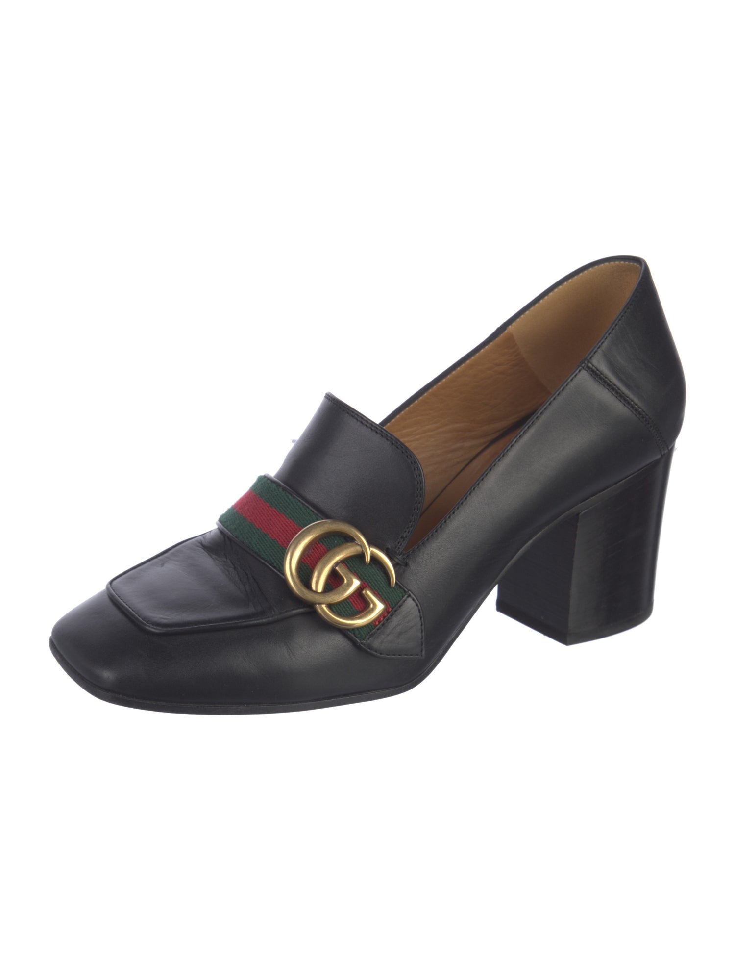 Gucci Web Accent Leather Pumps