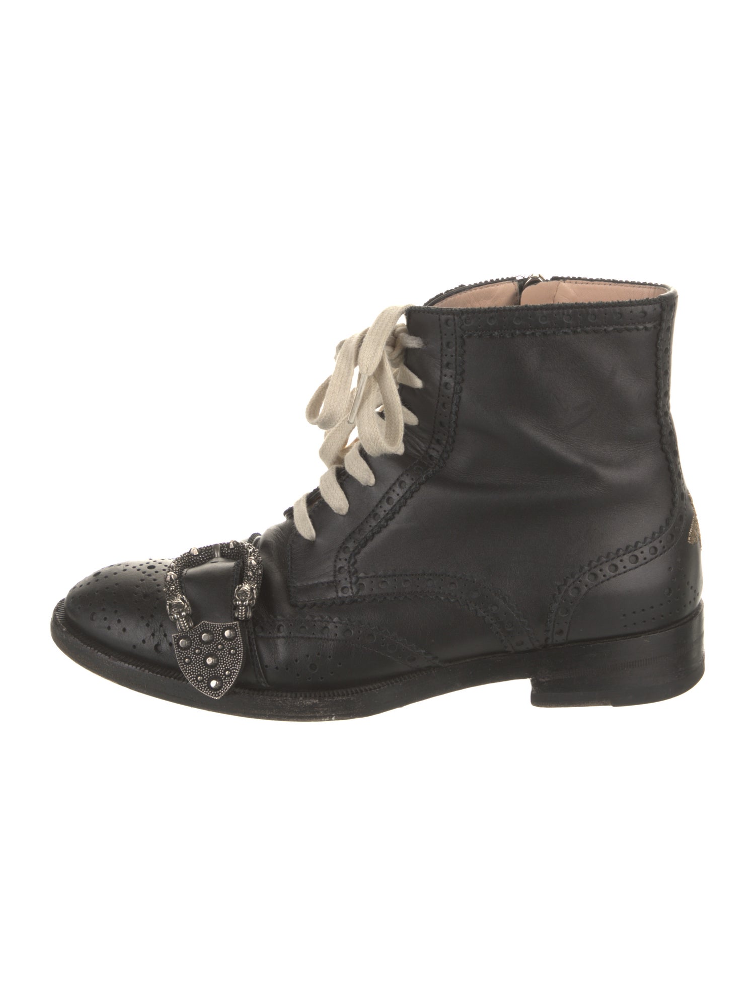 Gucci Bee Accent Leather Combat Boots