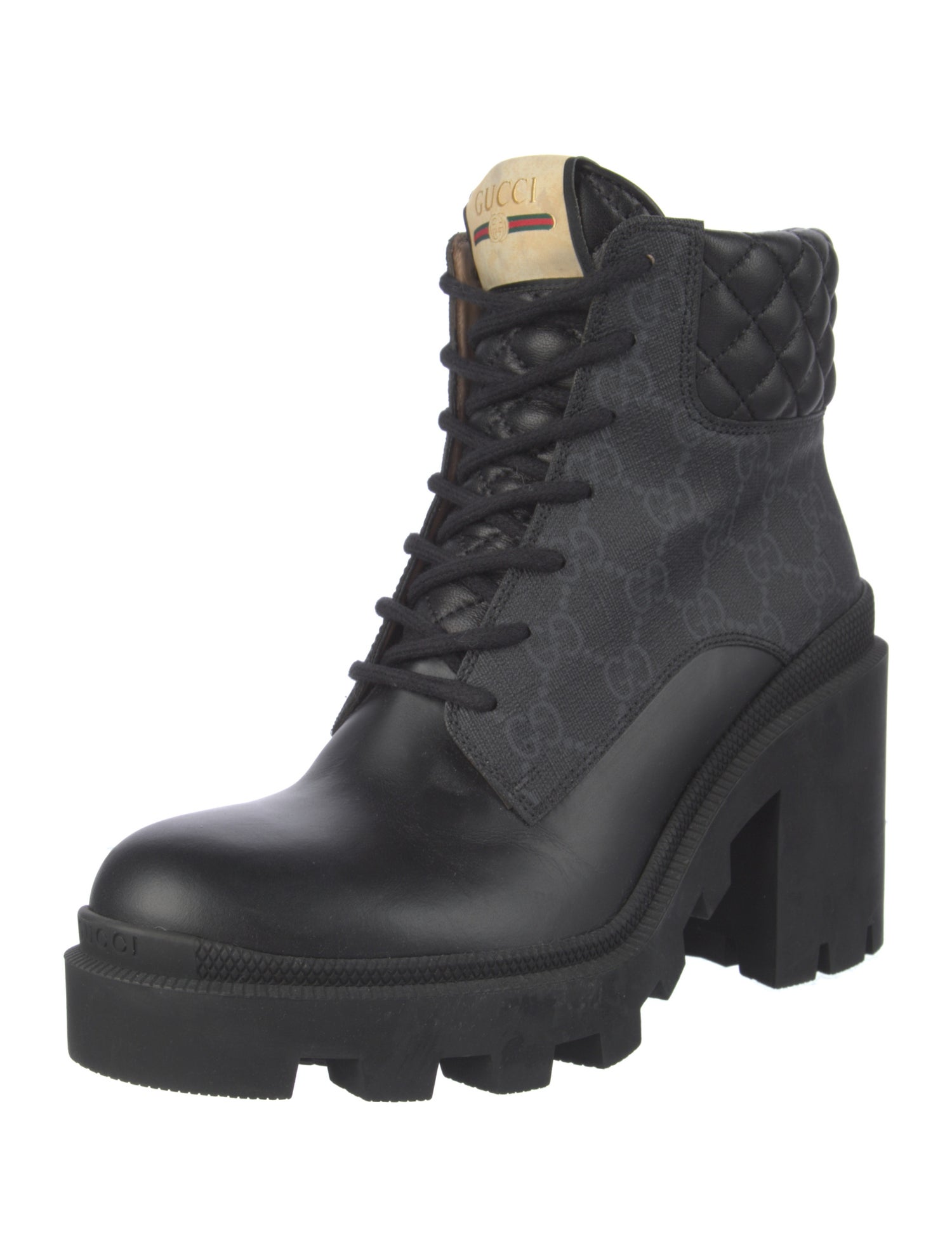 Gucci Quilted Pattern Leather Combat Boots