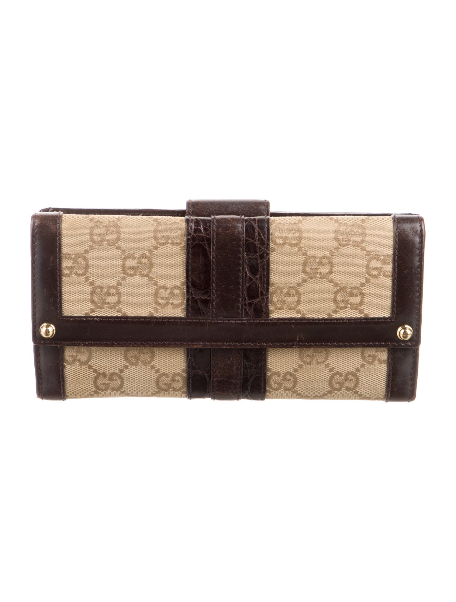 Gucci Vintage Crocodile Trimmed Web Continental Wallet