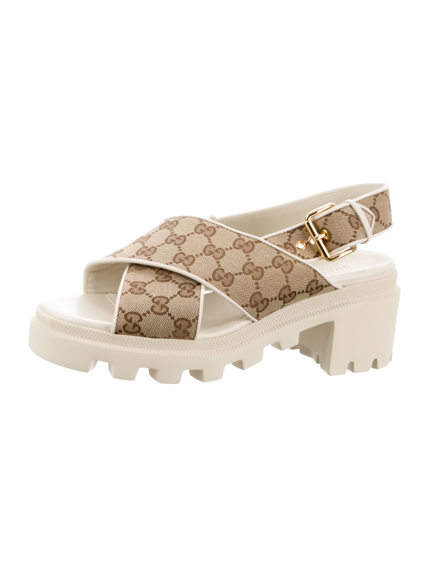 Gucci Lug Sole GG Canvas Slingback Sandals