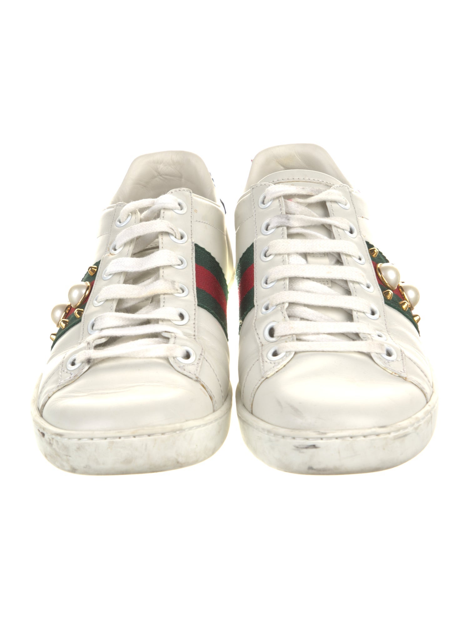 Gucci Faux Pearl Accents Leather Sneakers