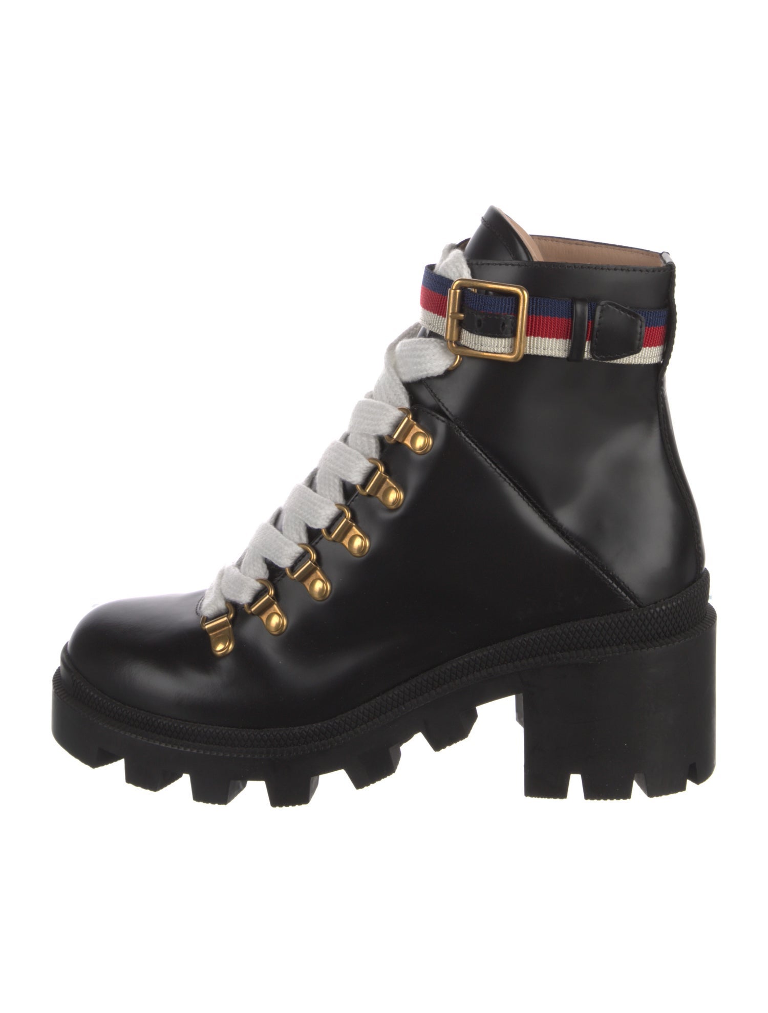 Gucci Sylvie Web Accent Leather Combat Boots