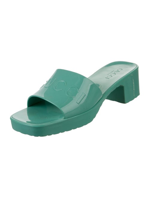 Gucci Gucci Rubber Embossed Logo Block Heel Slide Sandals Rubber Slides
