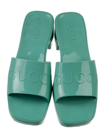 Gucci Gucci Rubber Embossed Logo Block Heel Slide Sandals Rubber Slides