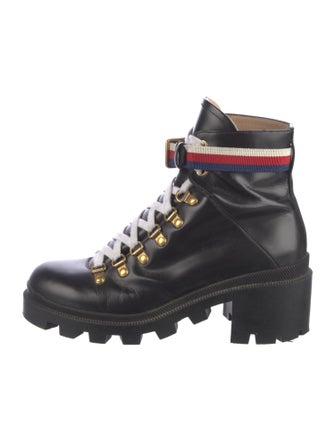 Gucci Sylvie Web Accent Leather Combat Boots