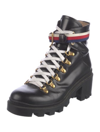 Gucci Sylvie Web Accent Leather Combat Boots