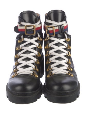Gucci Sylvie Web Accent Leather Combat Boots
