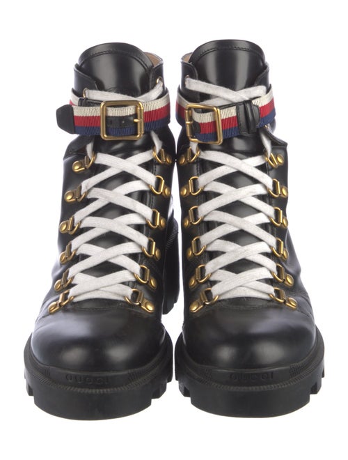 Gucci Sylvie Web Accent Leather Combat Boots
