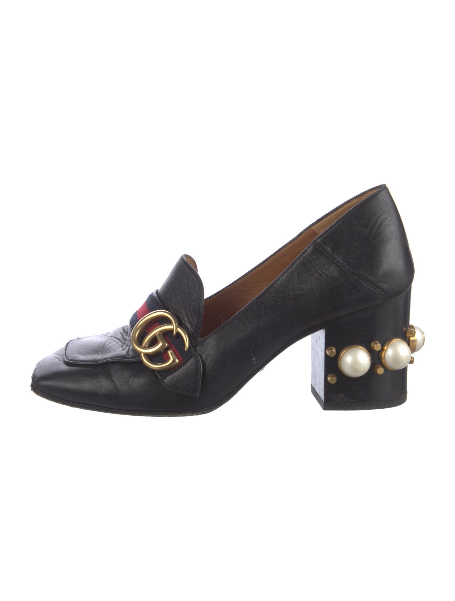 Gucci Faux Pearl Accents Leather Pumps