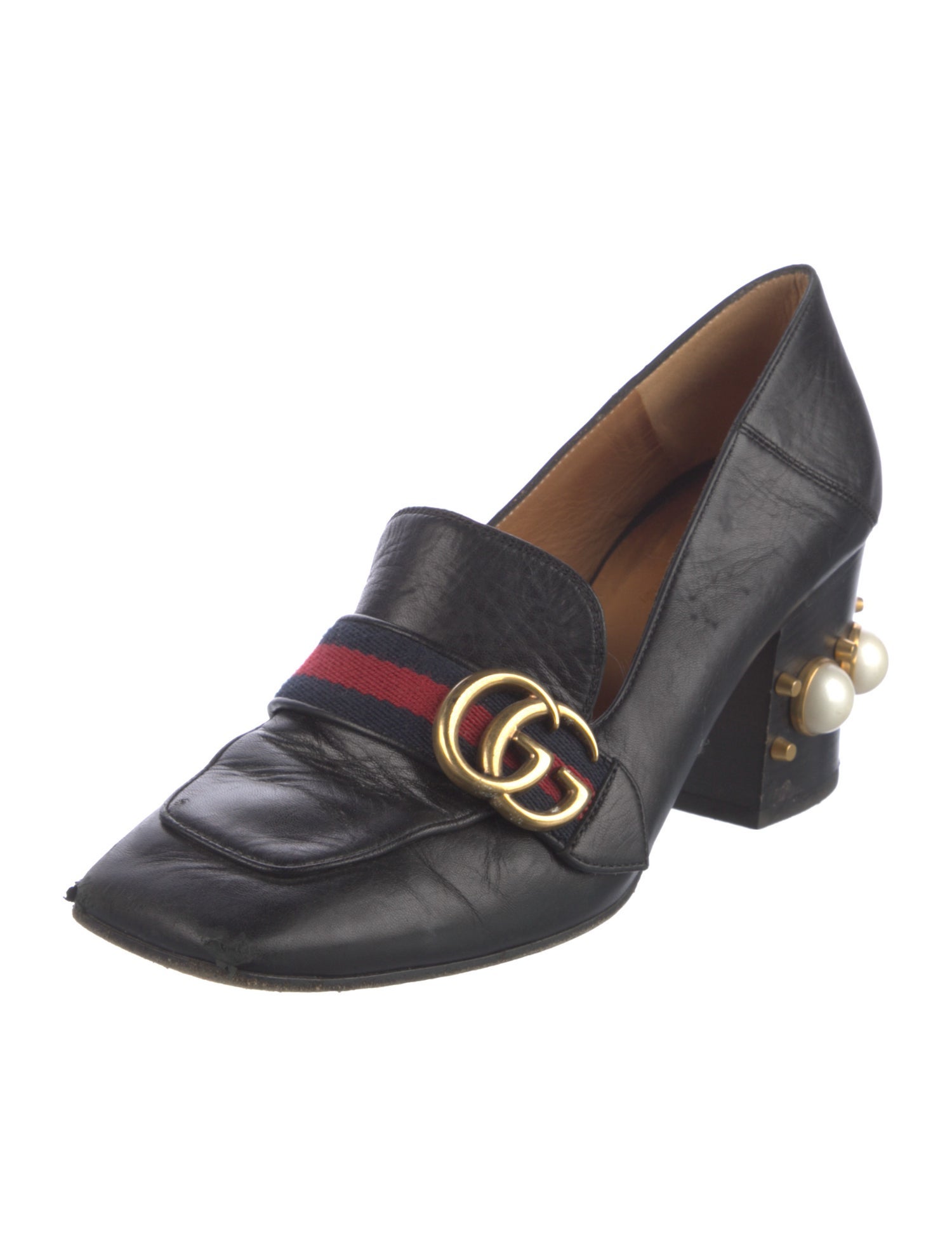 Gucci Faux Pearl Accents Leather Pumps