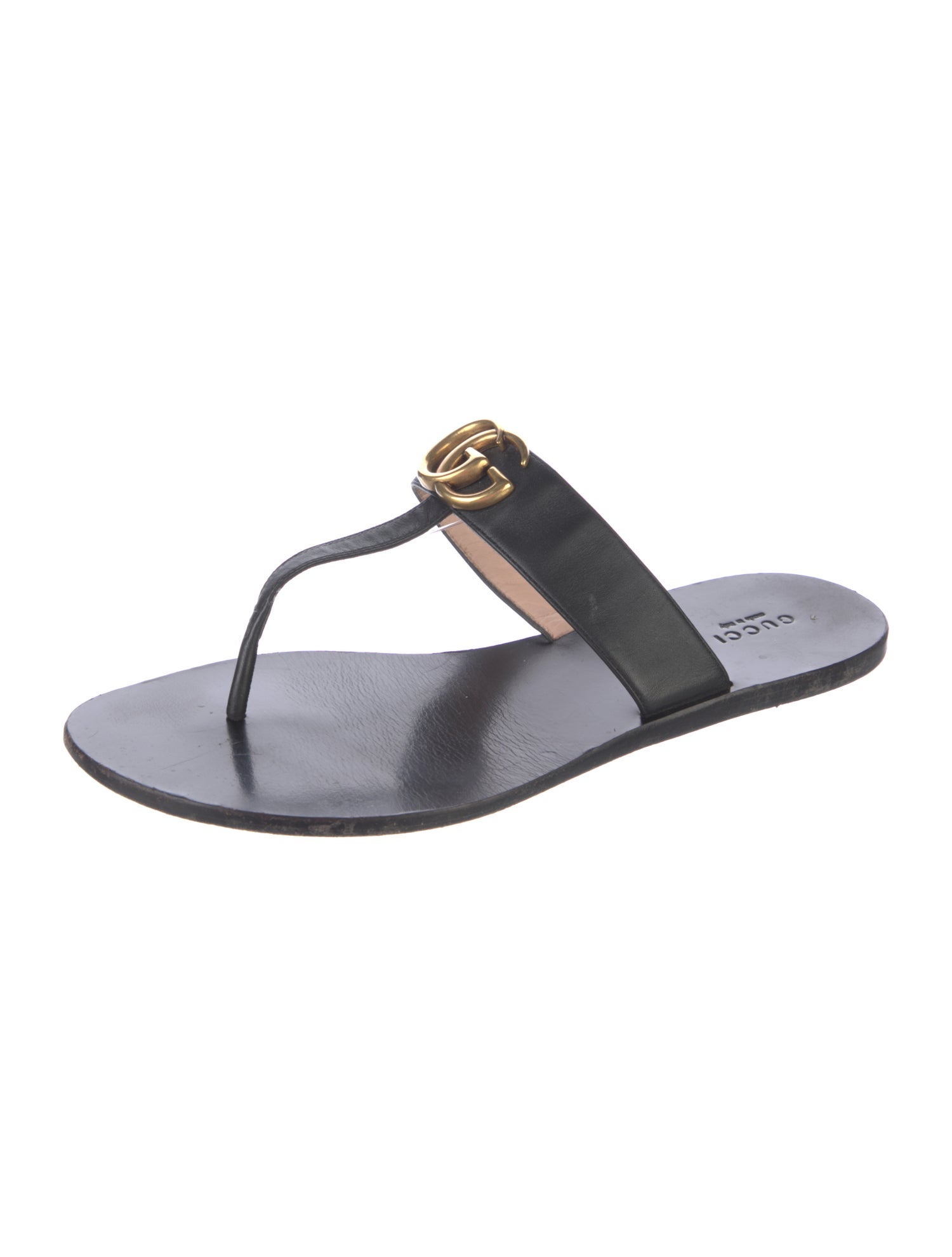 Gucci Double G Logo Leather Slides