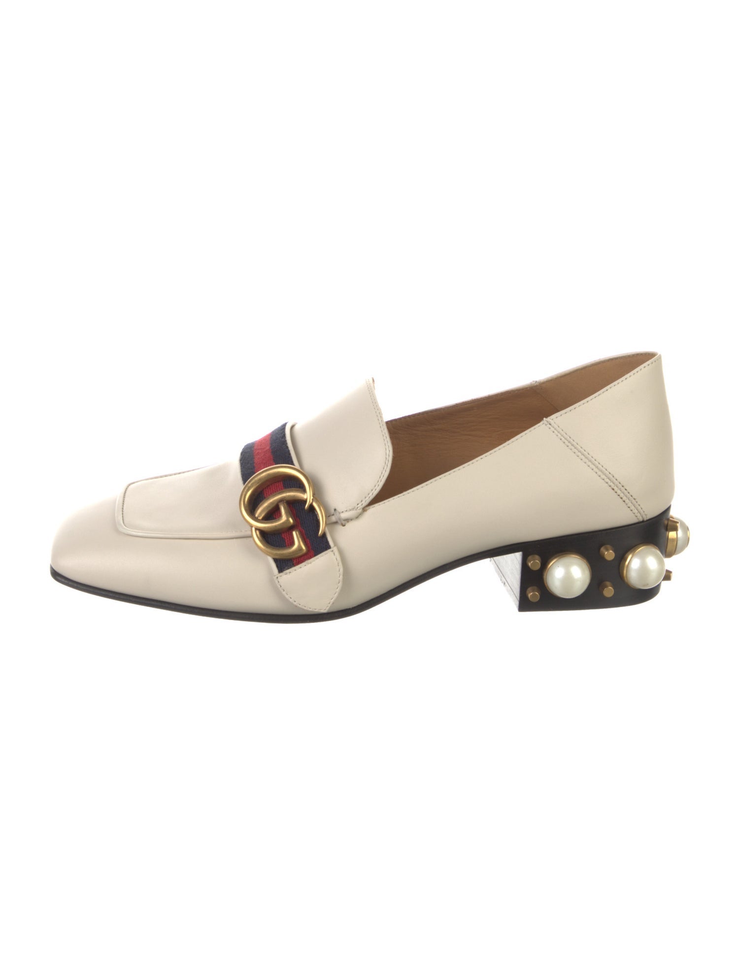 Gucci Faux Pearl Accents Leather Slingback Pumps