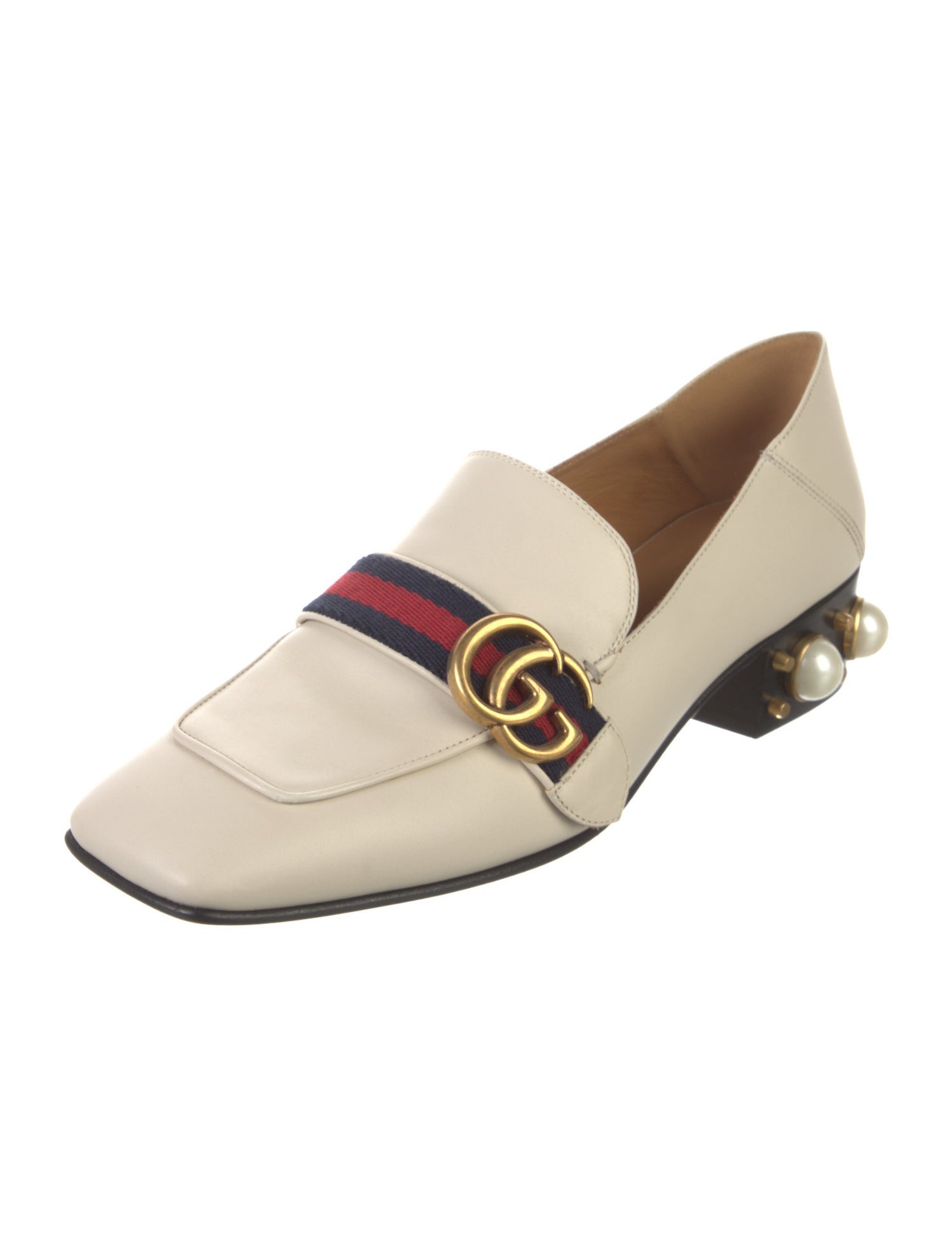 Gucci Faux Pearl Accents Leather Slingback Pumps
