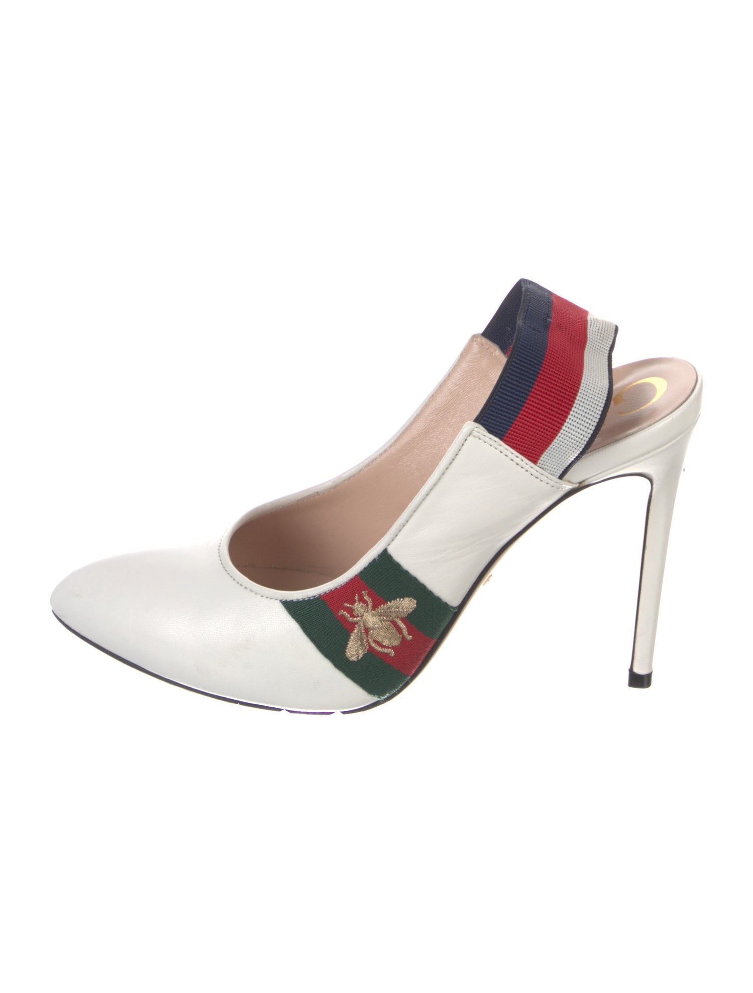 Gucci Web Accent Leather Slingback Pumps