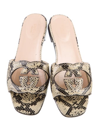 Gucci Interlocking G Logo Snakeskin Slides
