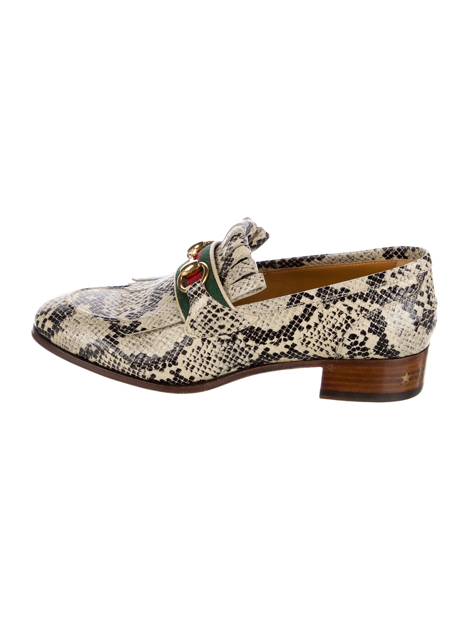 Gucci Web Accent Embossed Leather Loafers