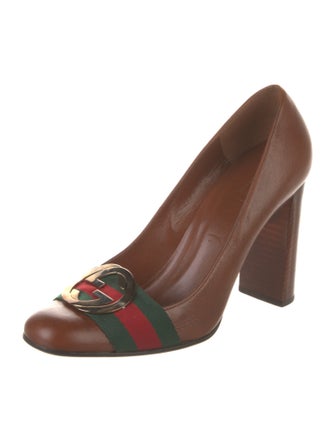 Gucci Web Accent Leather Pumps