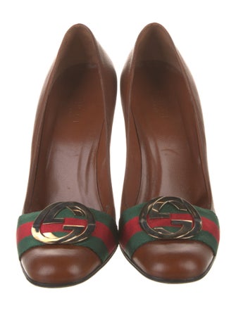 Gucci Web Accent Leather Pumps
