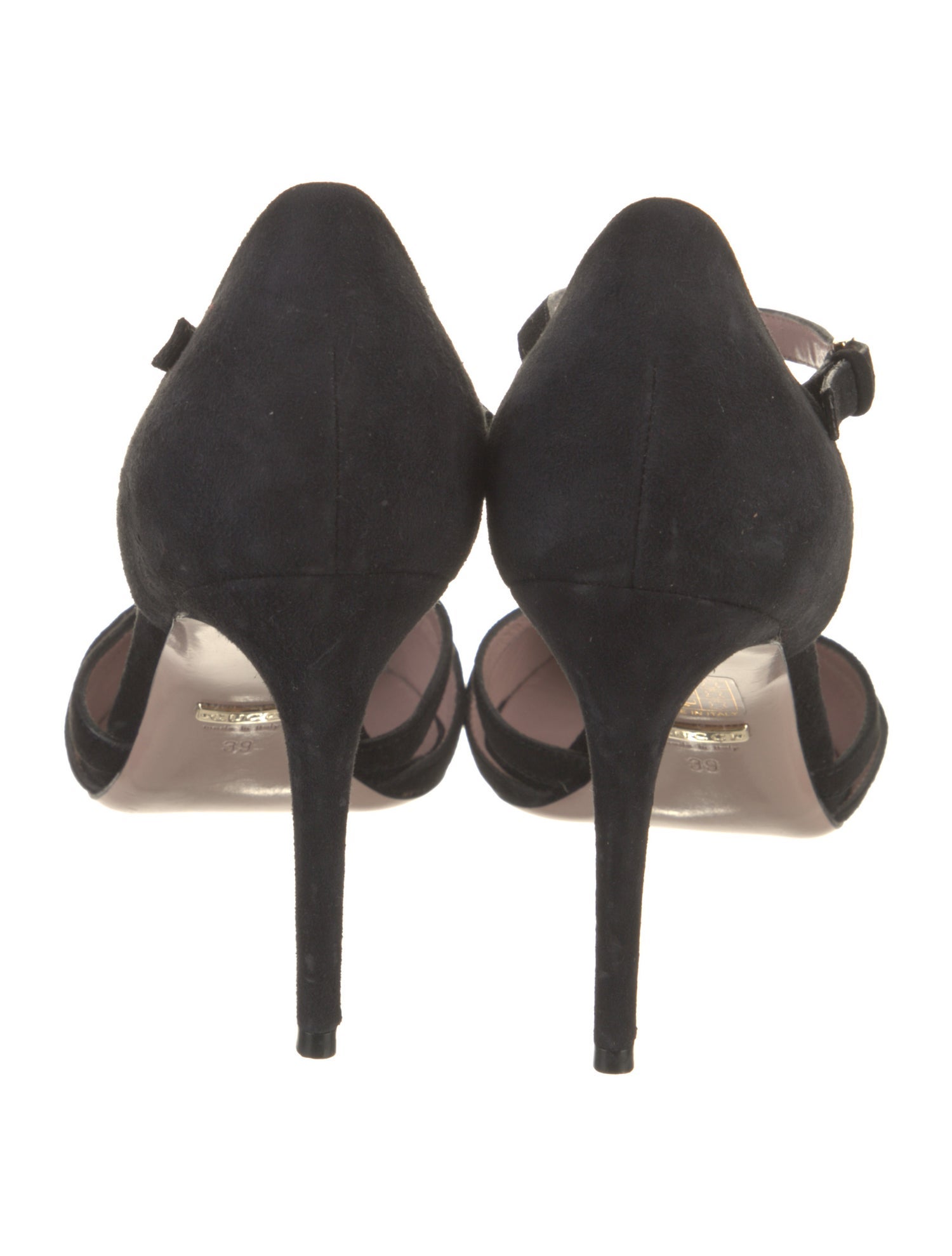 Gucci Suede Colorblock Pattern T-Strap Pumps