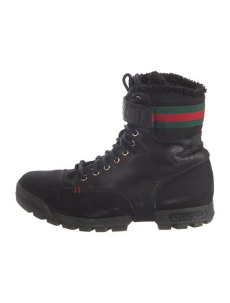 Gucci Web Accent Leather Hiking Boots