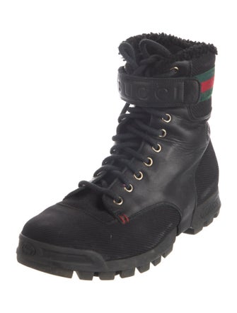 Gucci Web Accent Leather Hiking Boots