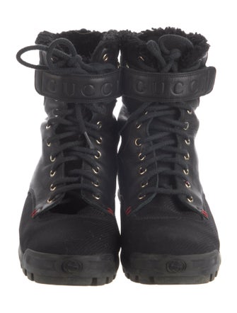 Gucci Web Accent Leather Hiking Boots