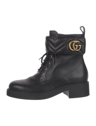 Gucci Double G Logo Leather Combat Boots