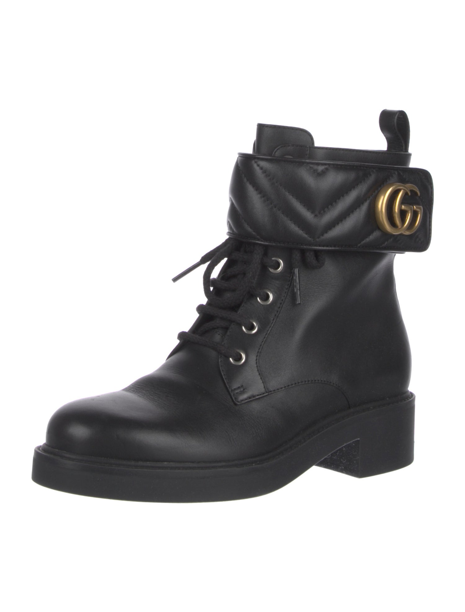 Gucci Double G Logo Leather Combat Boots
