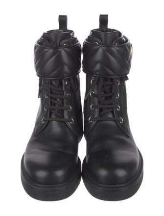 Gucci Double G Logo Leather Combat Boots
