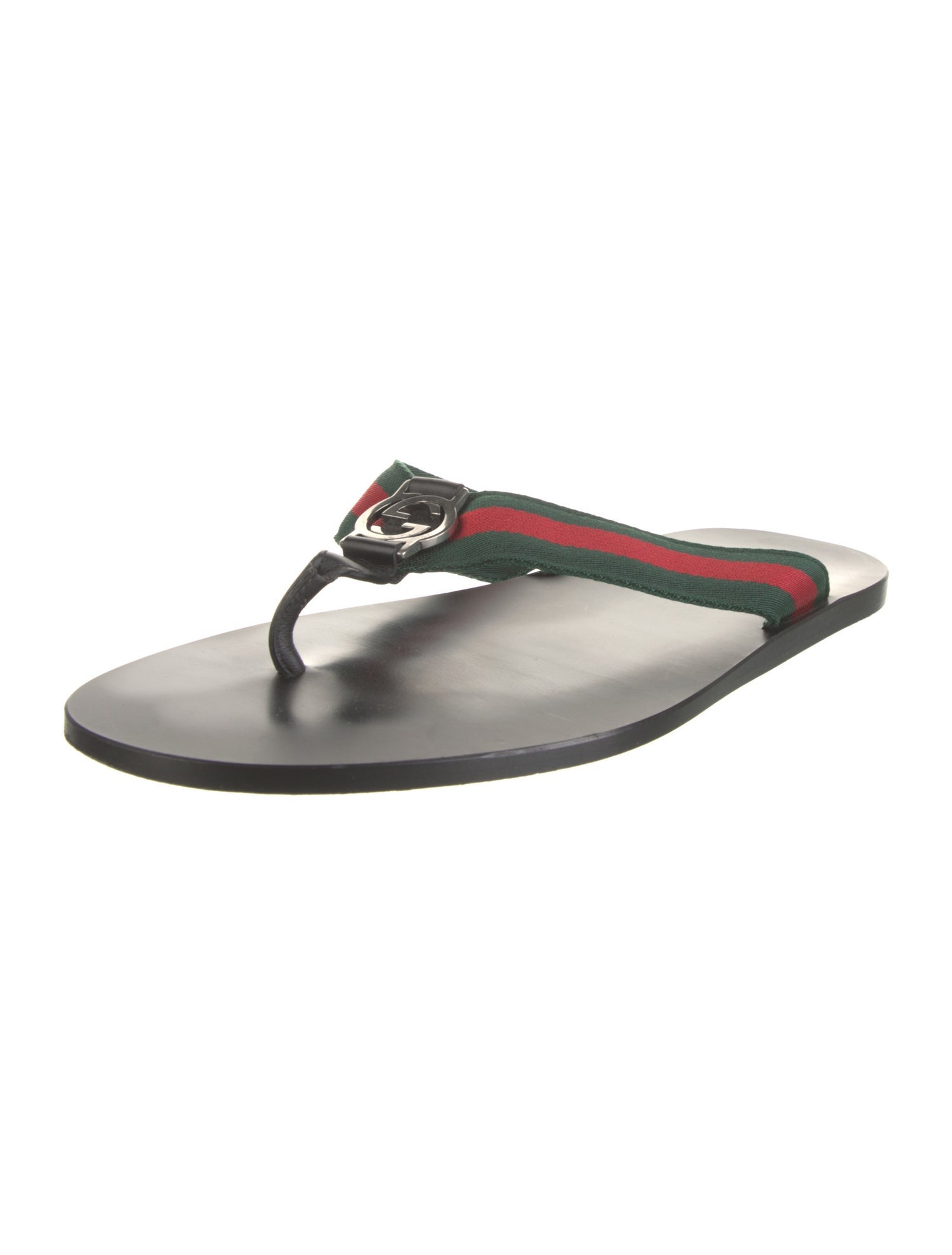 Gucci Web Accent Leather Trim Embellishment Flip Flops
