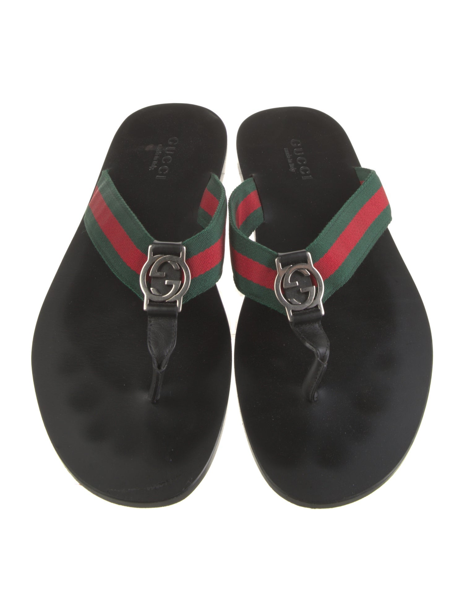 Gucci Web Accent Leather Trim Embellishment Flip Flops