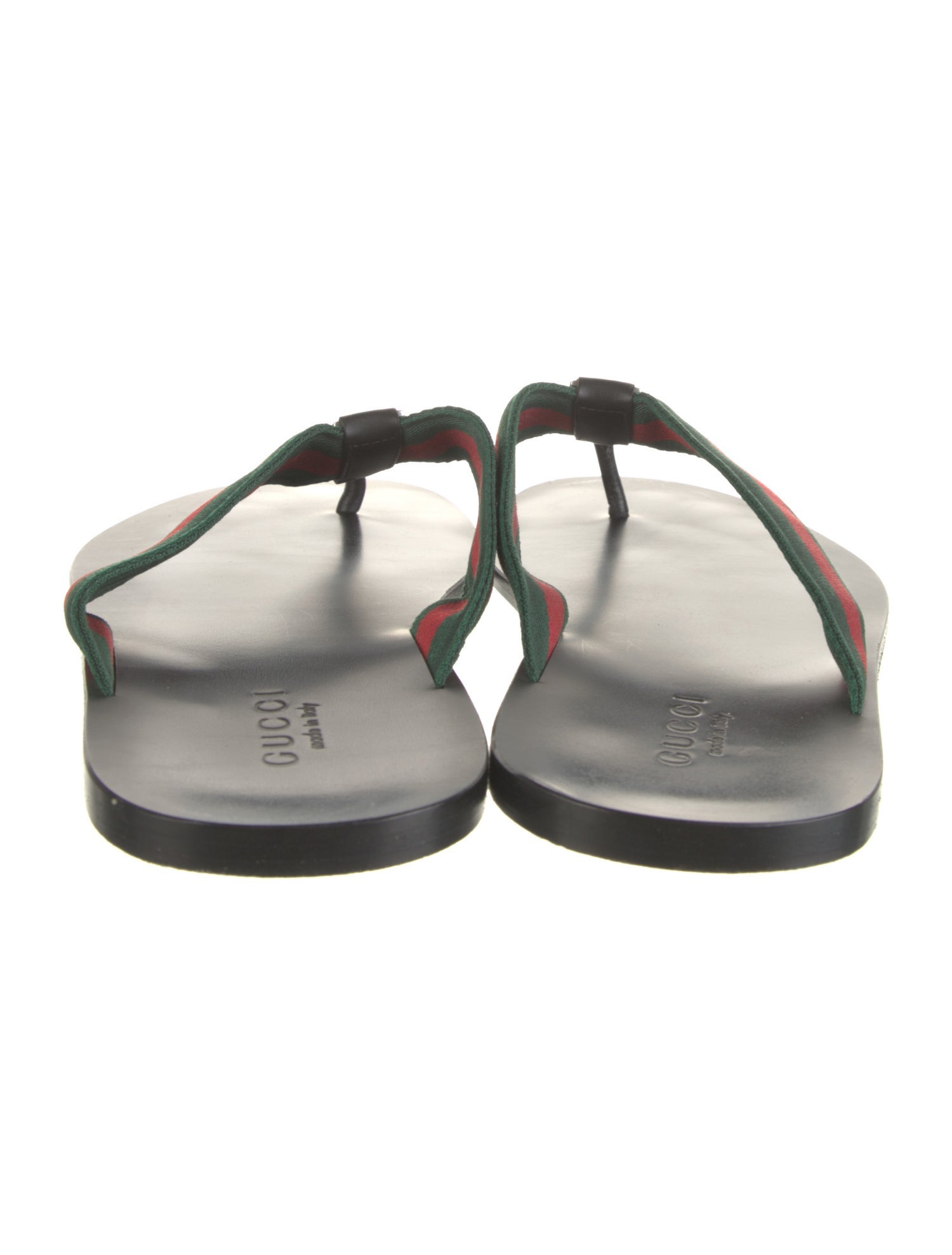 Gucci Web Accent Leather Trim Embellishment Flip Flops