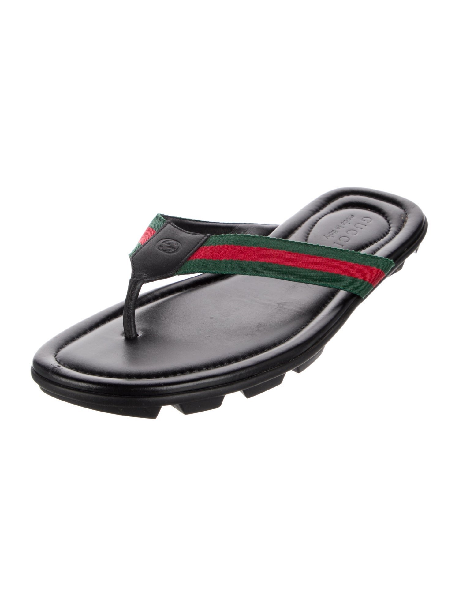Gucci Web Accent Leather Flip Flops