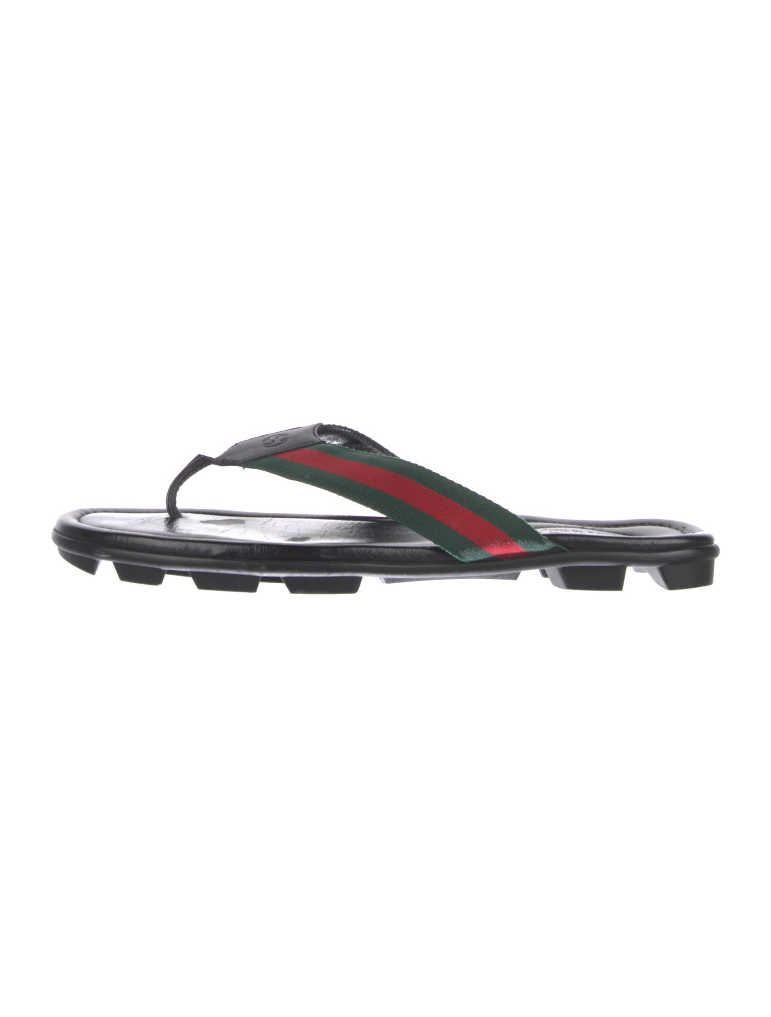 Gucci Web Accent Leather Flip Flops