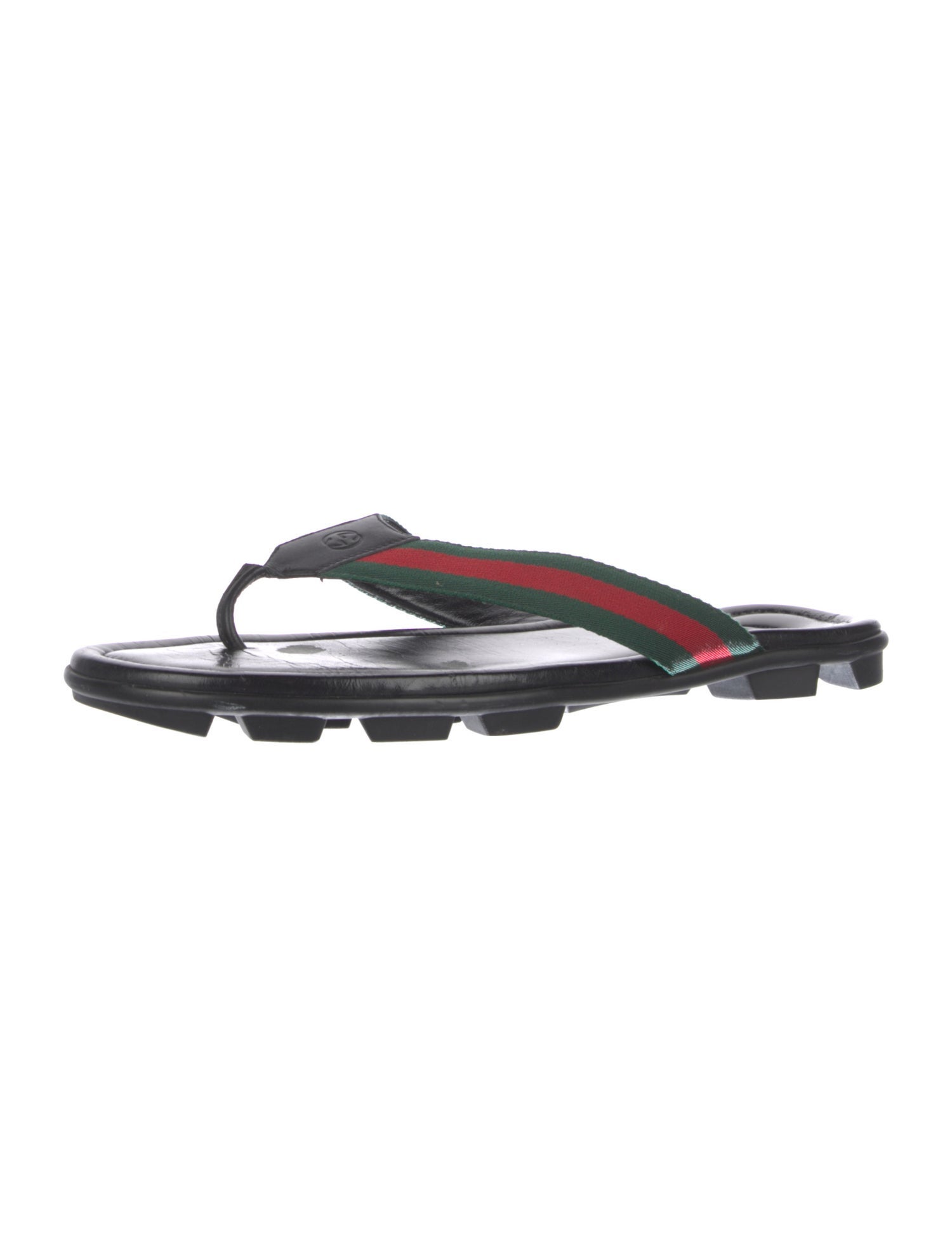 Gucci Web Accent Leather Flip Flops