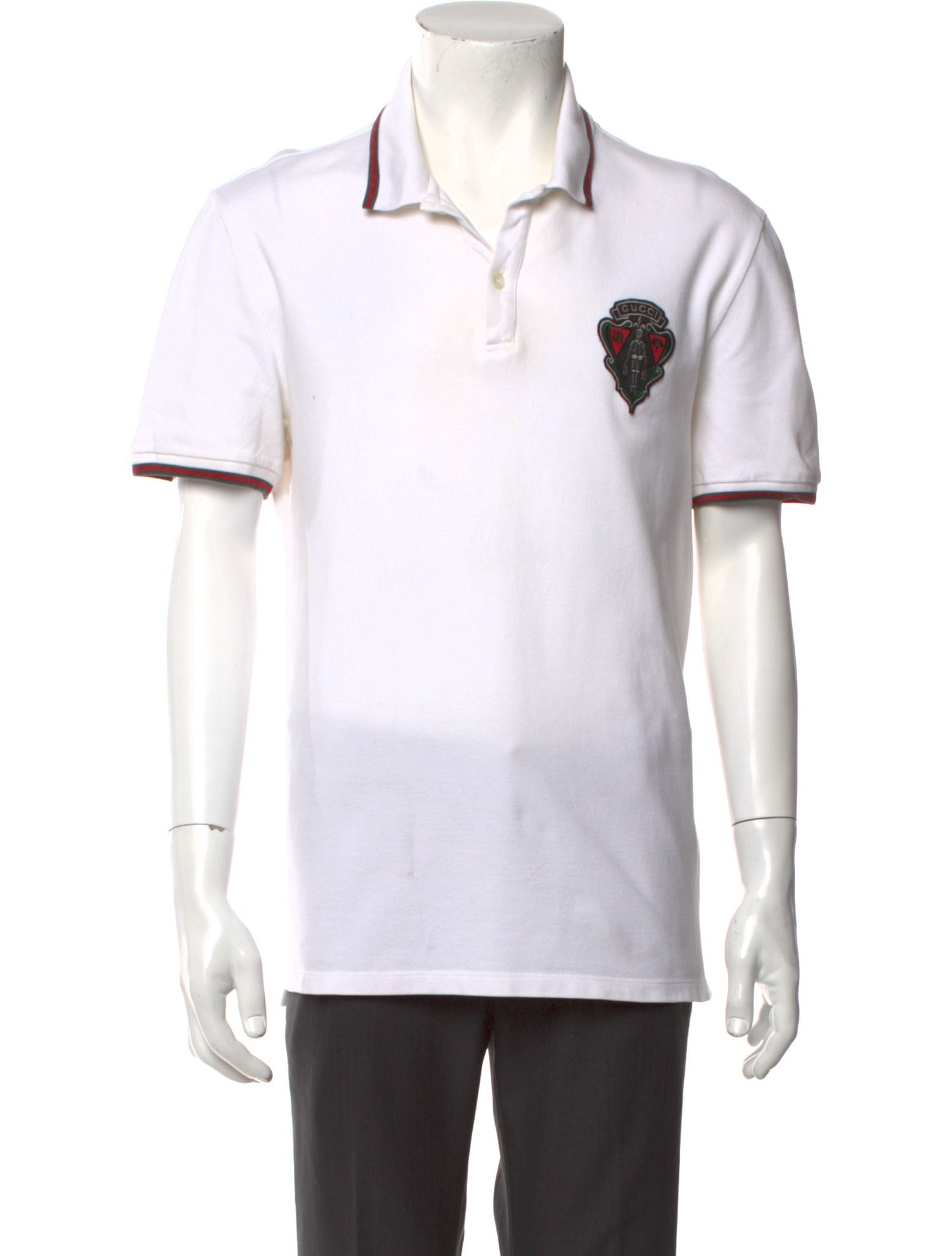 Gucci Tiger Head Accent Striped Polo Shirt