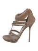 Gucci Suede Fur Trim Gladiator Sandals
