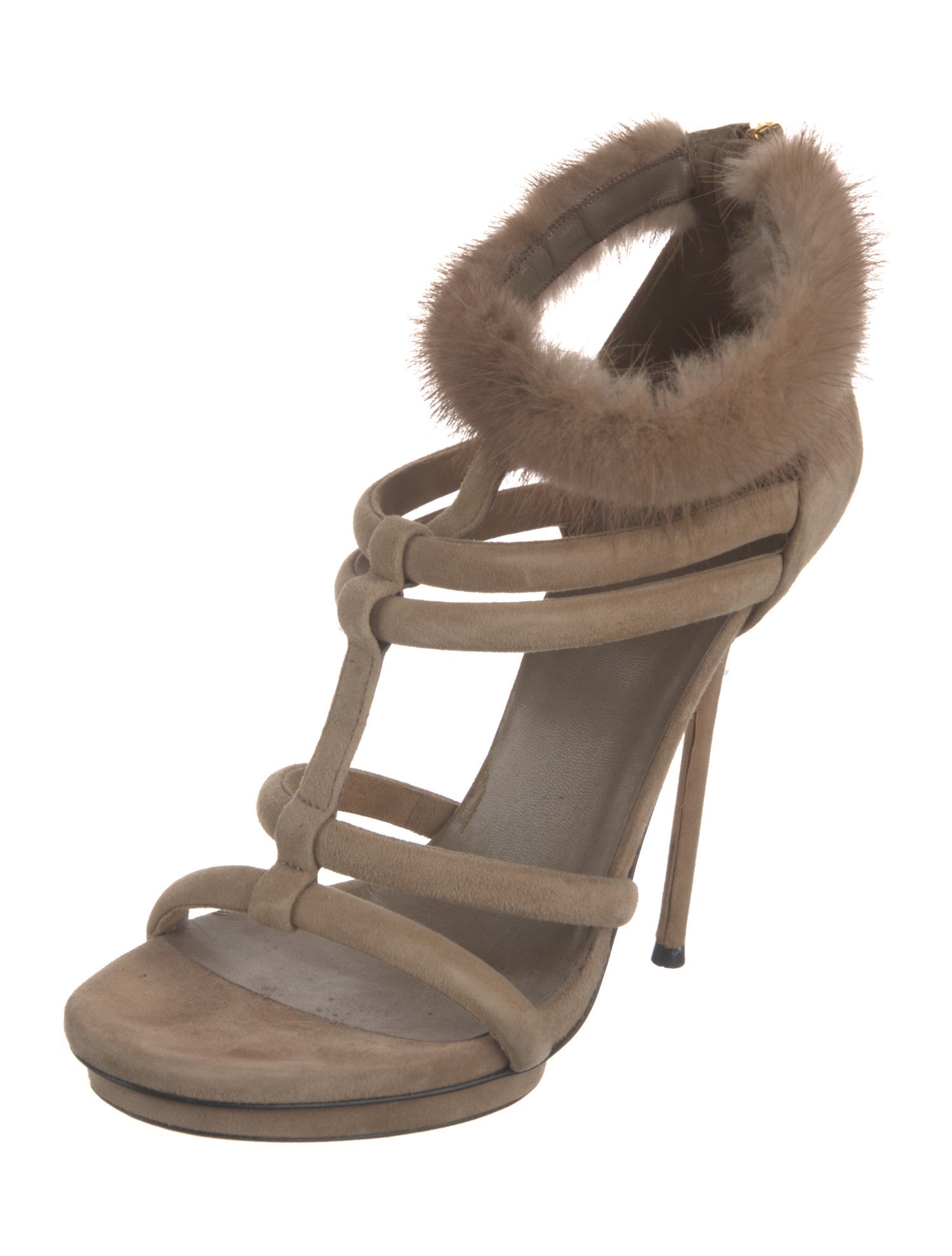 Gucci Suede Fur Trim Gladiator Sandals