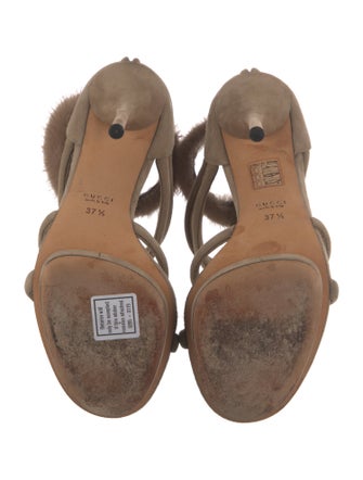 Gucci Suede Fur Trim Gladiator Sandals