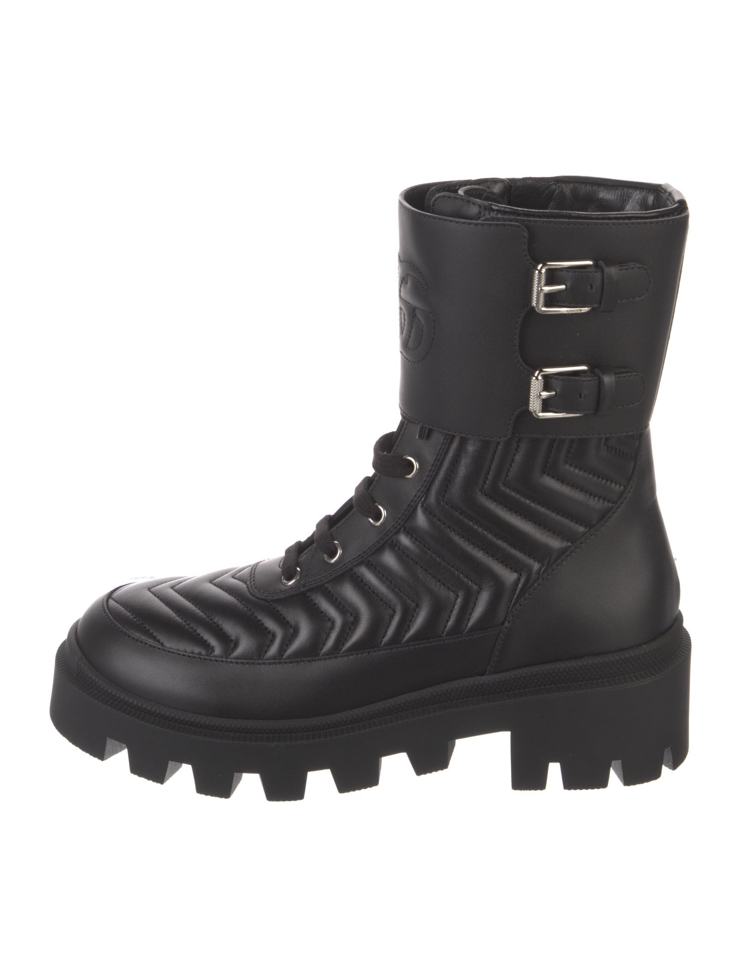 Gucci Running GG Logo Leather Combat Boots