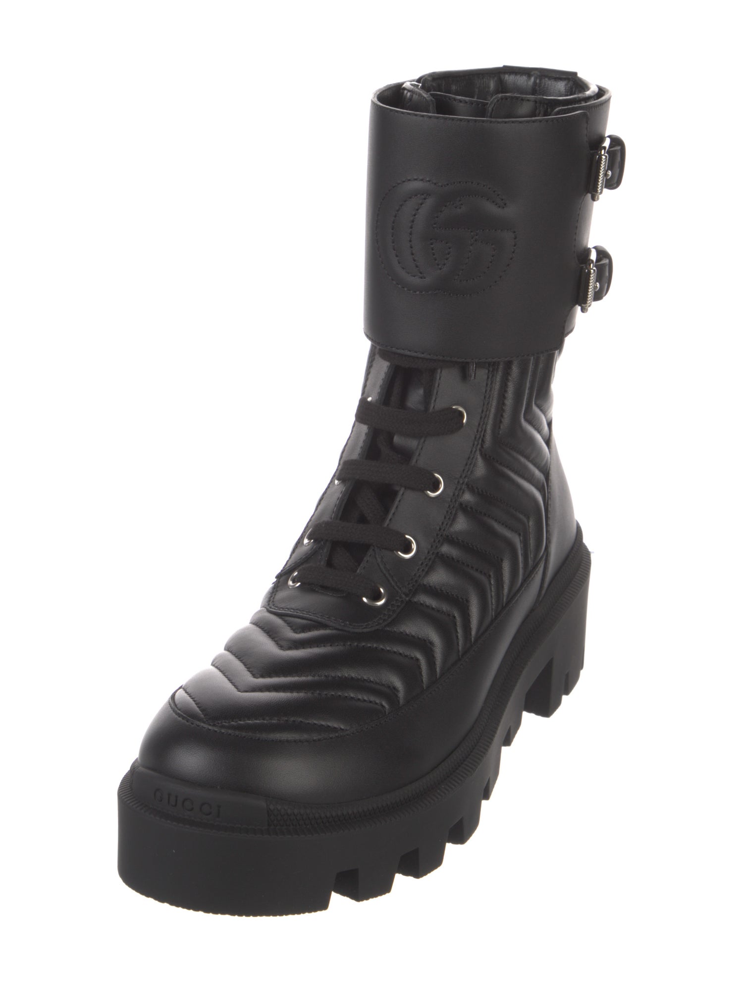 Gucci Running GG Logo Leather Combat Boots