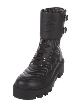 Gucci Running GG Logo Leather Combat Boots