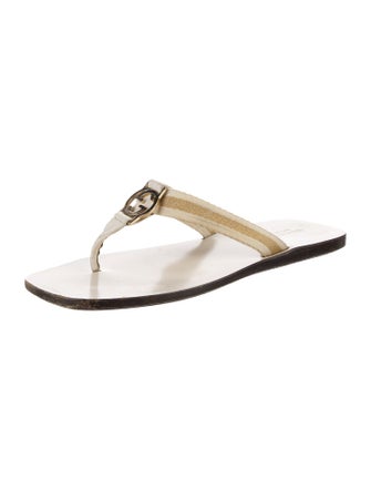 Gucci Web Accent Canvas T-Strap Sandals