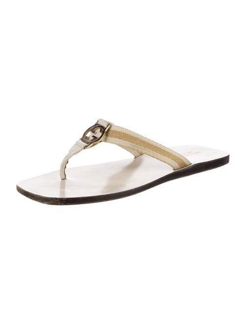 Gucci Web Accent Canvas T-Strap Sandals