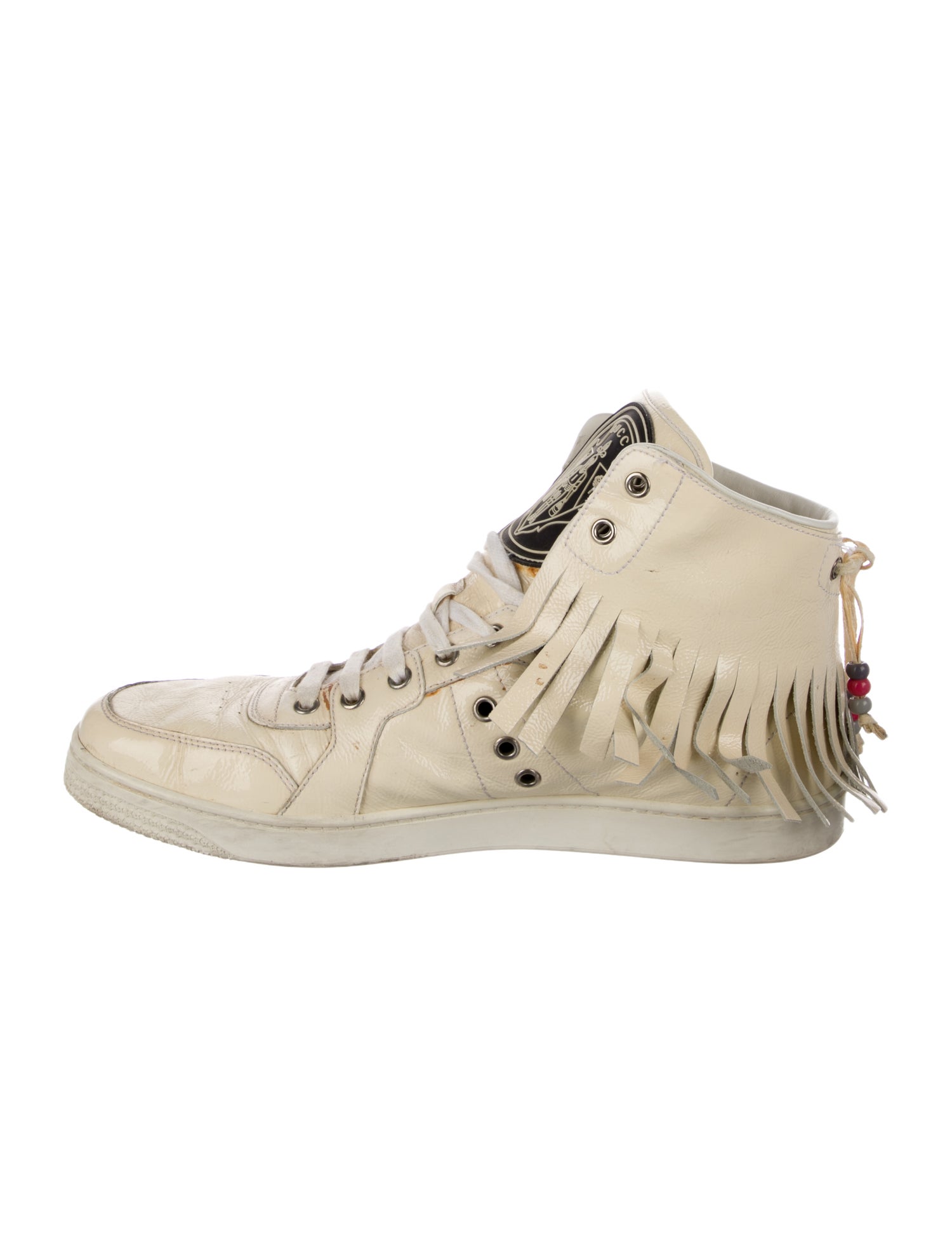 Gucci Patent Leather Fringe Trim Accent Sneakers