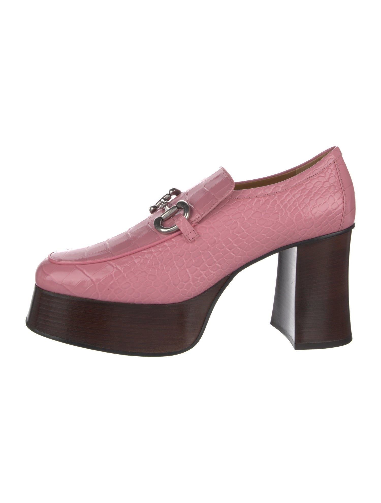 Gucci Horsebit Accent Embossed Leather Pumps