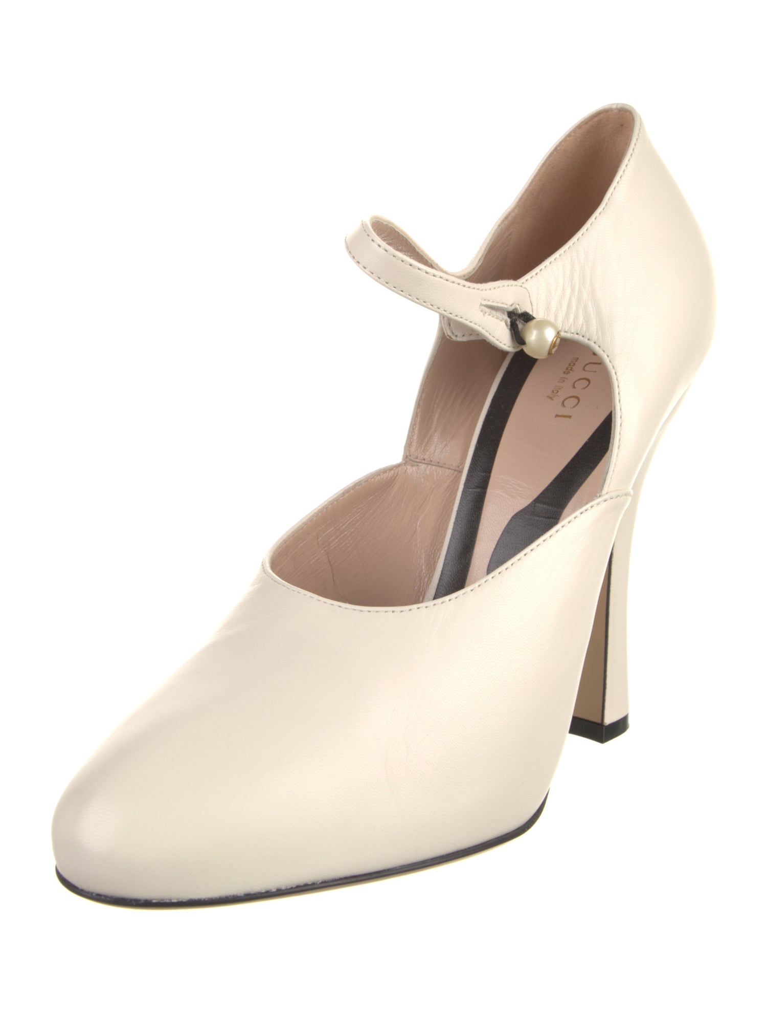 Gucci Faux Pearl Accents Leather D'Orsay Pumps