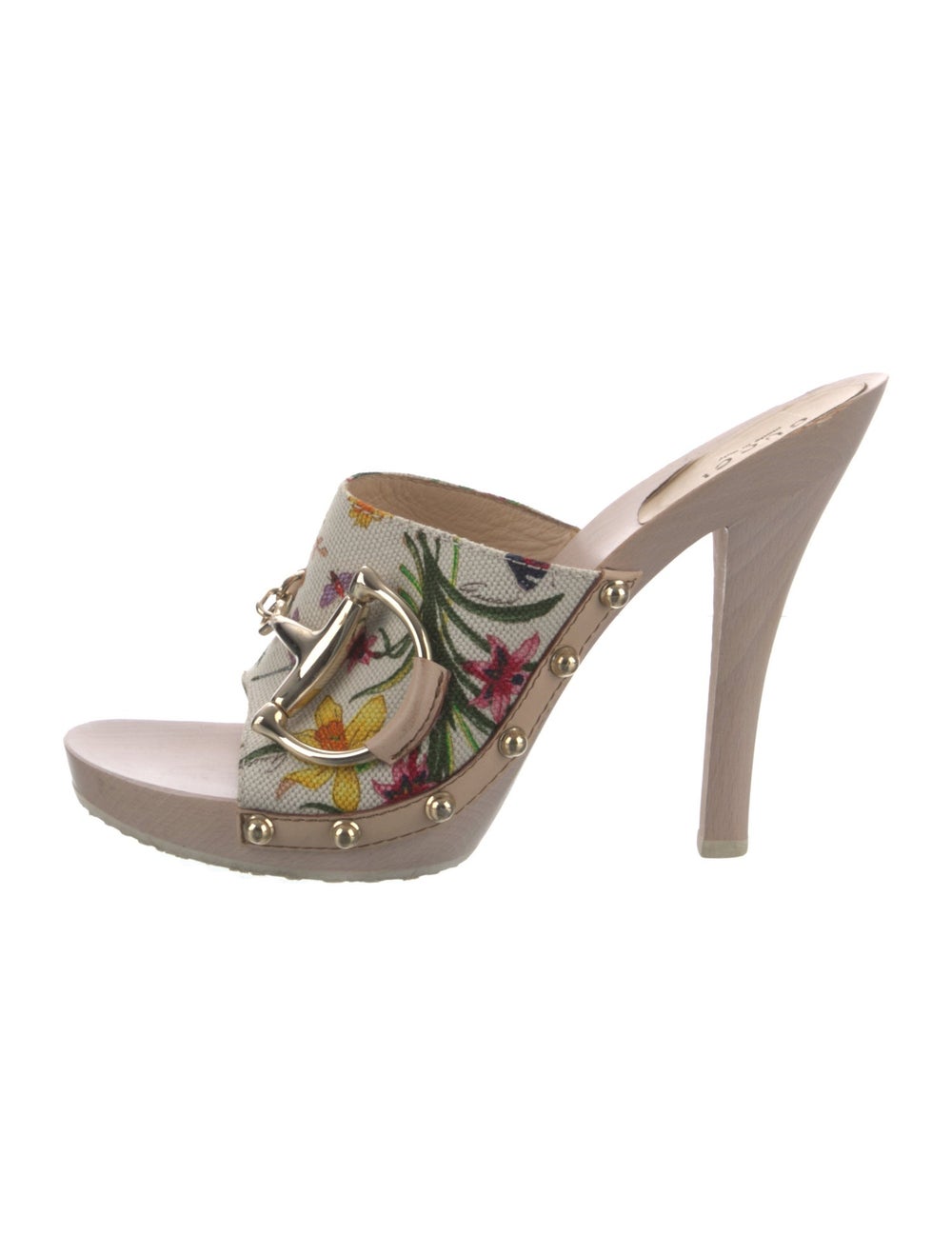 Gucci Canvas Slides Neutrals Flora Print & Horseb… - image 1